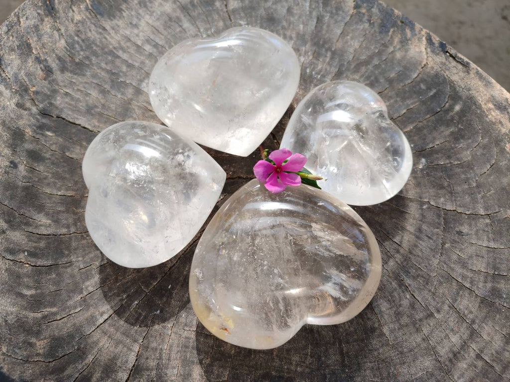 Polished Clear Quartz Hearts x 4 From Madagascar - Toprock Gemstones and Minerals 