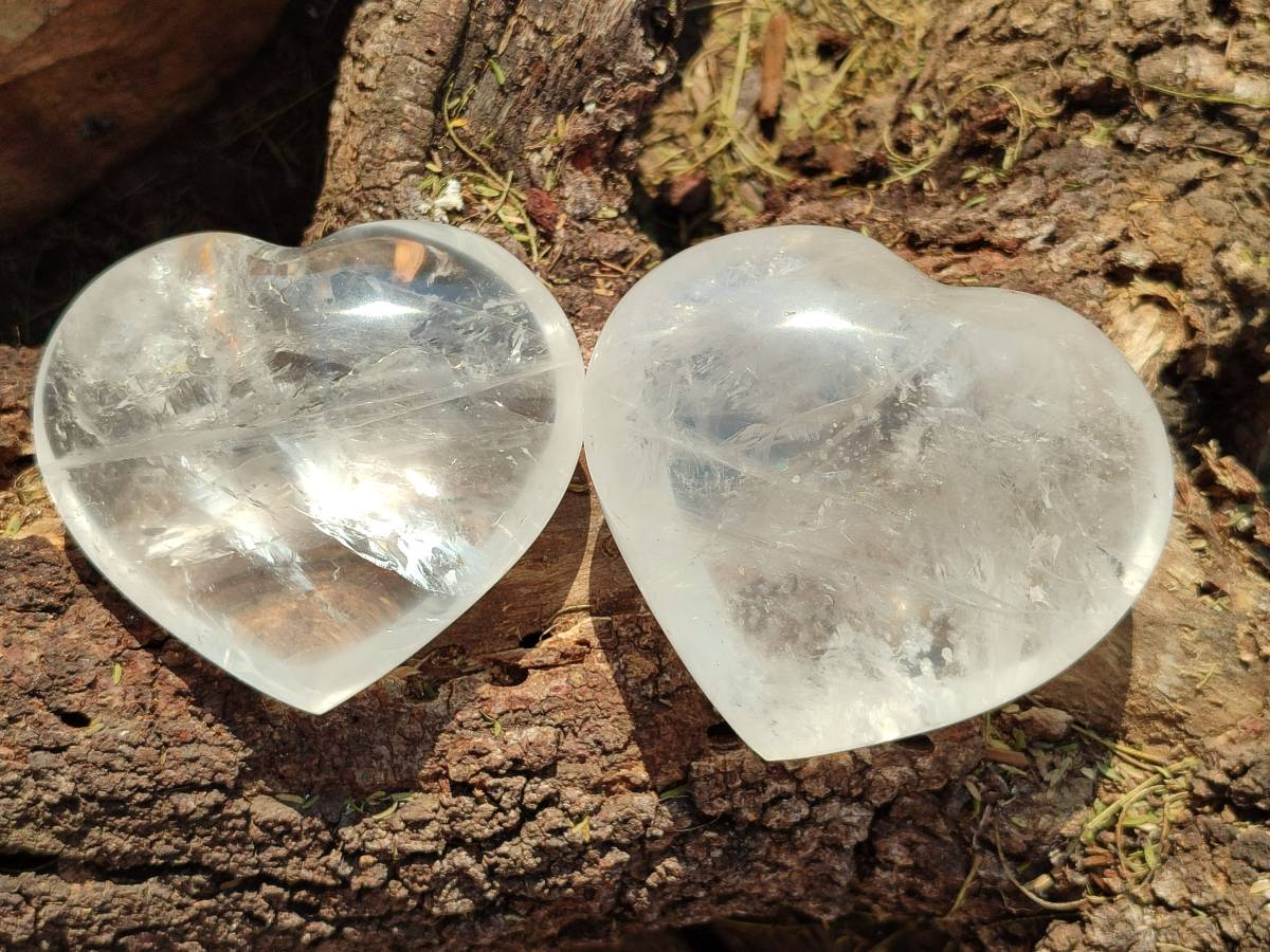 Polished Clear Quartz Hearts x 4 From Madagascar - Toprock Gemstones and Minerals 