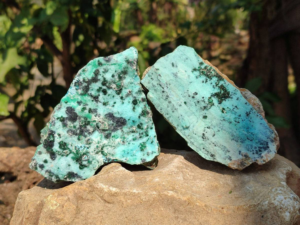 Natural Drusy Chrysocolla Specimens x 3 From Congo - Toprock Gemstones and Minerals 