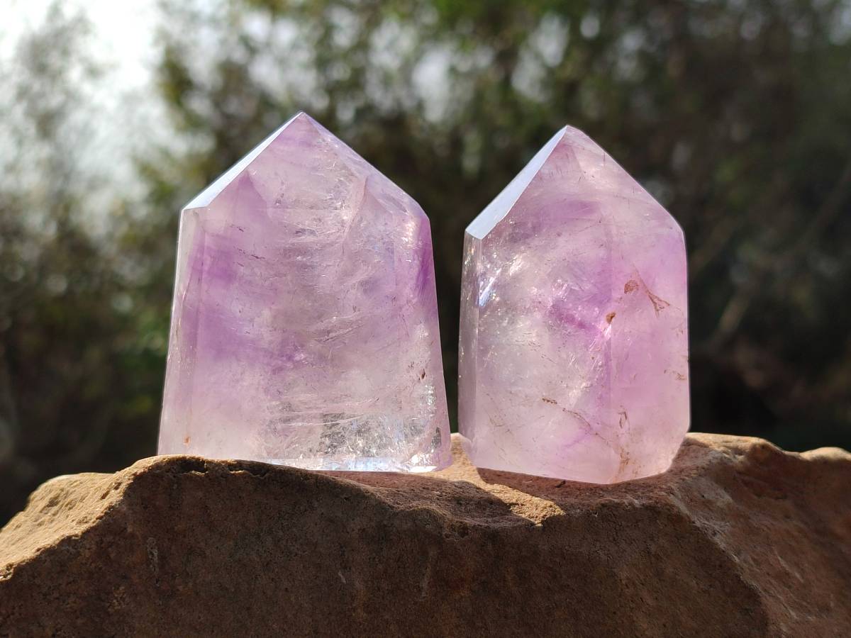 Polished Window Amethyst Crystals x 6 From Madagascar - Toprock Gemstones and Minerals 