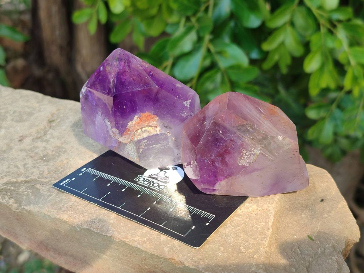 Polished Window Amethyst Crystals x 6 From Madagascar - Toprock Gemstones and Minerals 