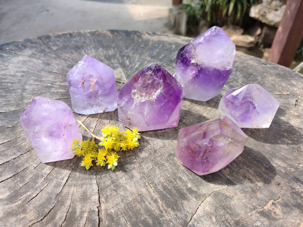 Polished Window Amethyst Crystals x 6 From Madagascar - Toprock Gemstones and Minerals 