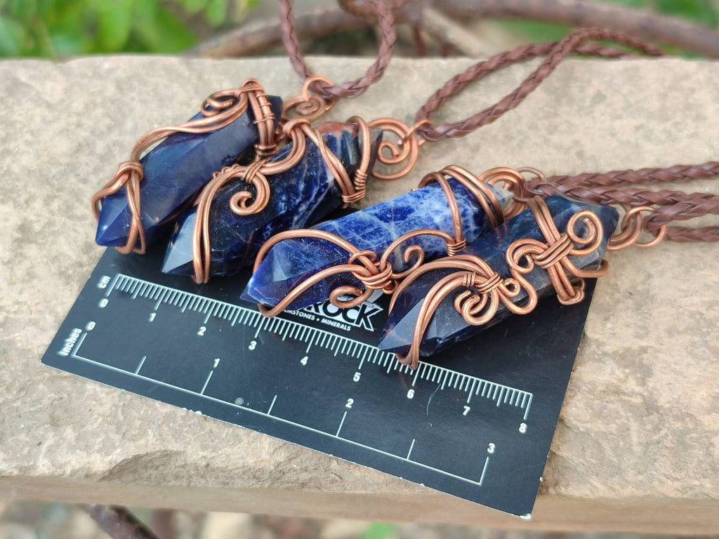 Hand Made Copper Wire Wrapped Sodalite Pendants x 6 From Namibia - Toprock Gemstones and Minerals 