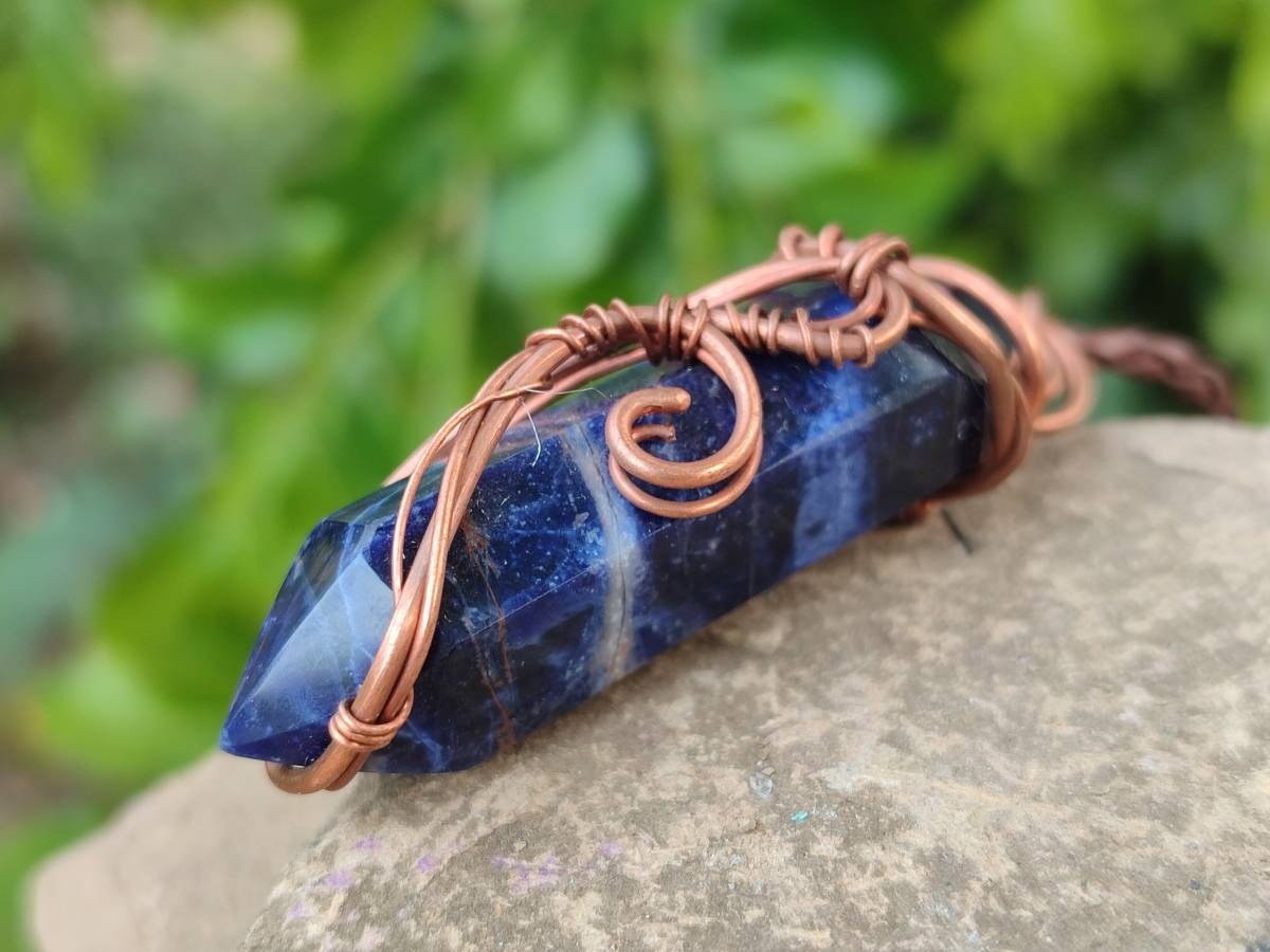 Hand Made Copper Wire Wrapped Sodalite Pendants x 6 From Namibia - Toprock Gemstones and Minerals 
