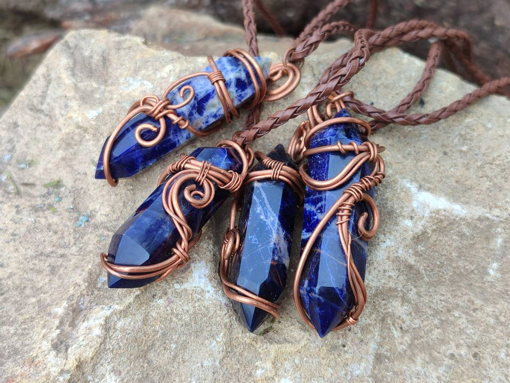 Hand Made Copper Wire Wrapped Sodalite Pendants x 6 From Namibia - Toprock Gemstones and Minerals 