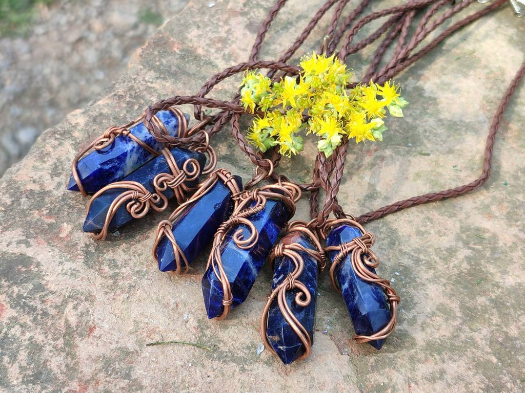 Hand Made Copper Wire Wrapped Sodalite Pendants x 6 From Namibia - Toprock Gemstones and Minerals 