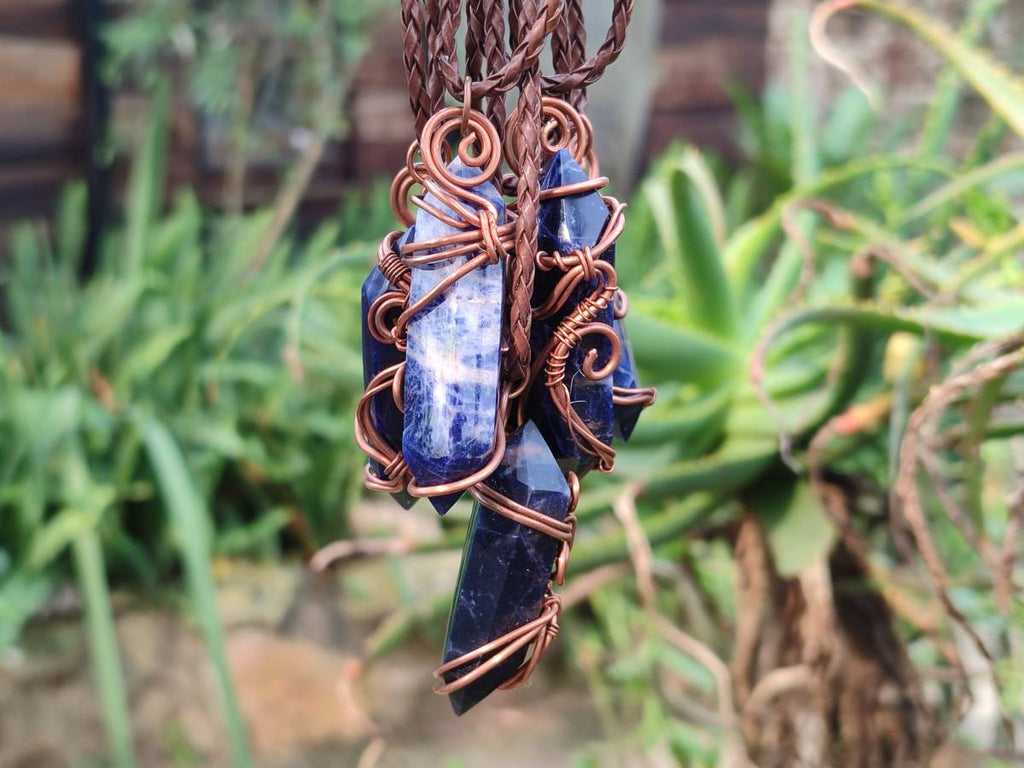 Hand Made Copper Wire Wrapped Sodalite Pendants x 6 From Namibia - Toprock Gemstones and Minerals 