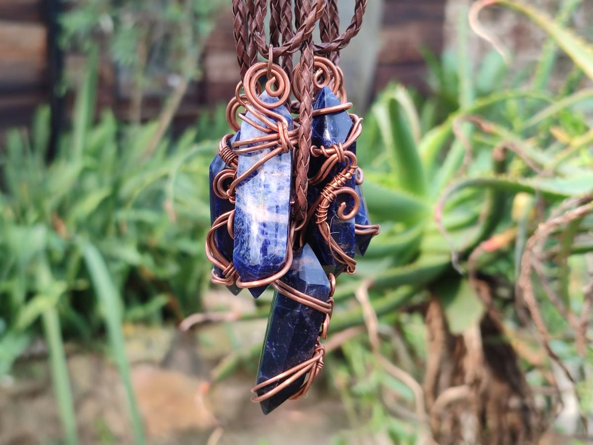 Hand Made Copper Wire Wrapped Sodalite Pendants x 6 From Namibia - Toprock Gemstones and Minerals 