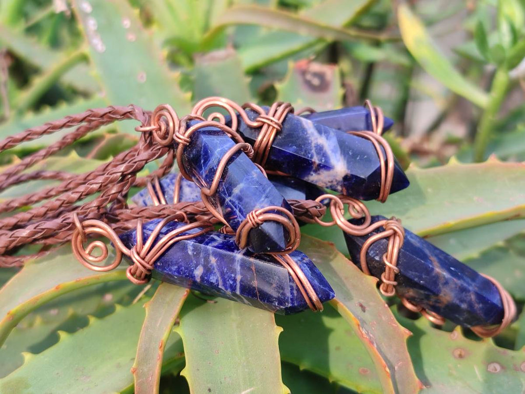 Hand Made Copper Wire Wrapped Sodalite Pendants x 6 From Namibia - Toprock Gemstones and Minerals 