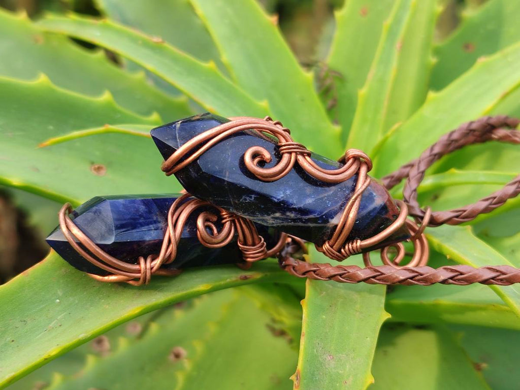 Hand Made Copper Wire Wrapped Sodalite Pendants x 6 From Namibia - Toprock Gemstones and Minerals 