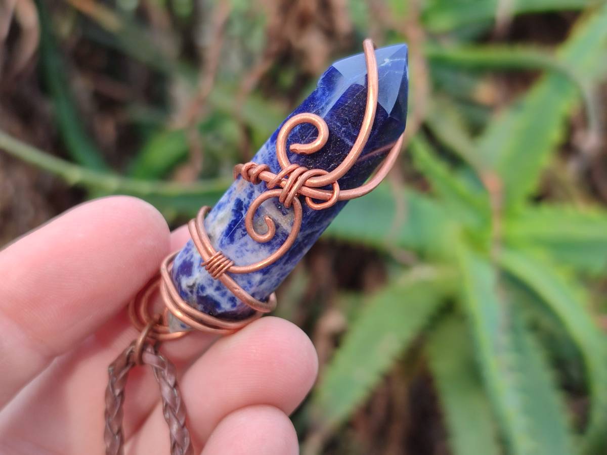 Hand Made Copper Wire Wrapped Sodalite Pendants x 6 From Namibia - Toprock Gemstones and Minerals 