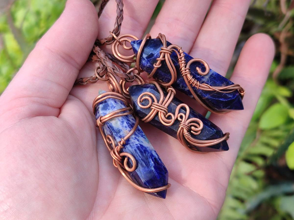 Hand Made Copper Wire Wrapped Sodalite Pendants x 6 From Namibia - Toprock Gemstones and Minerals 