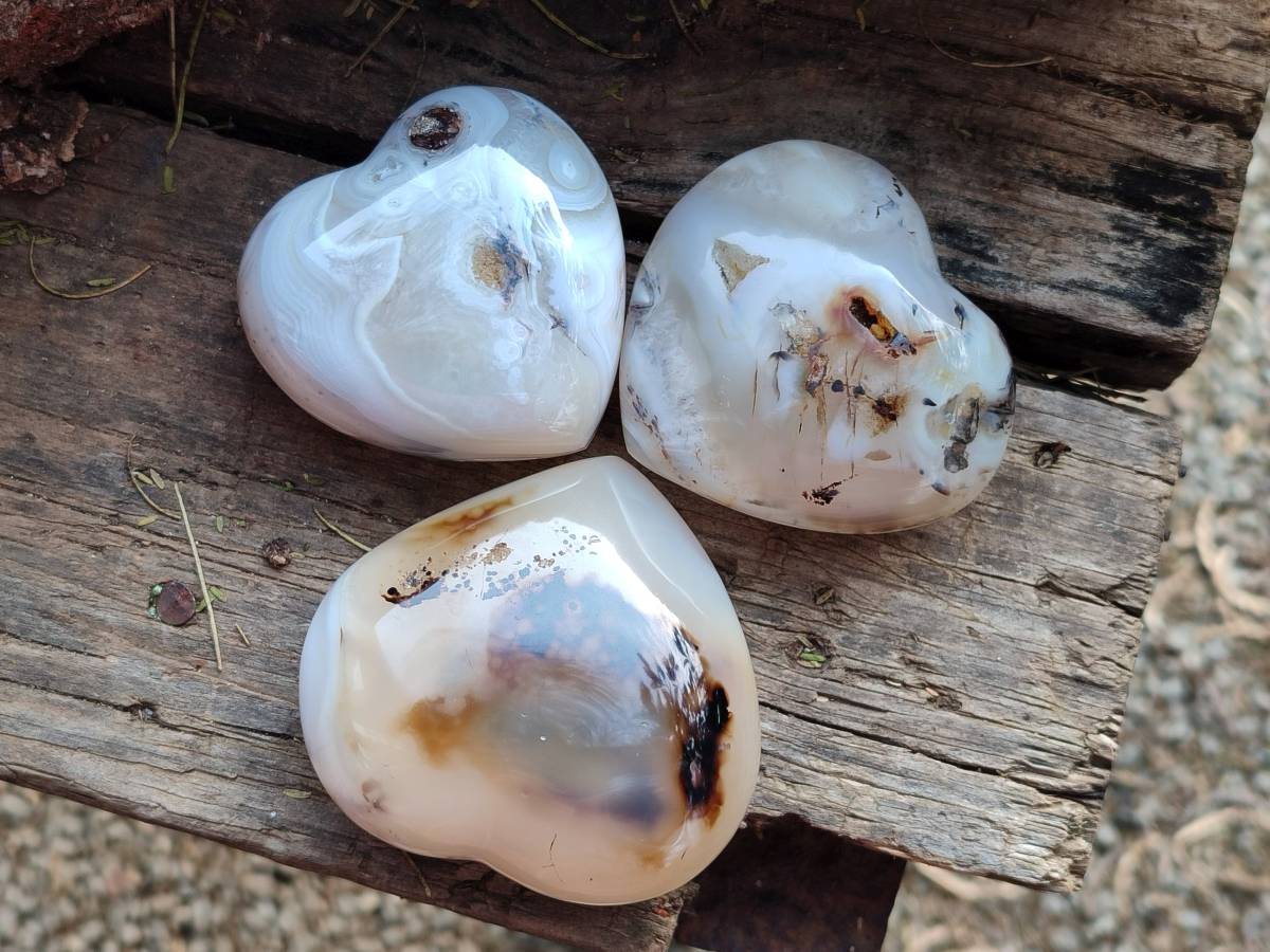 Polished Agate Hearts x 6 From Madagascar - Toprock Gemstones and Minerals 
