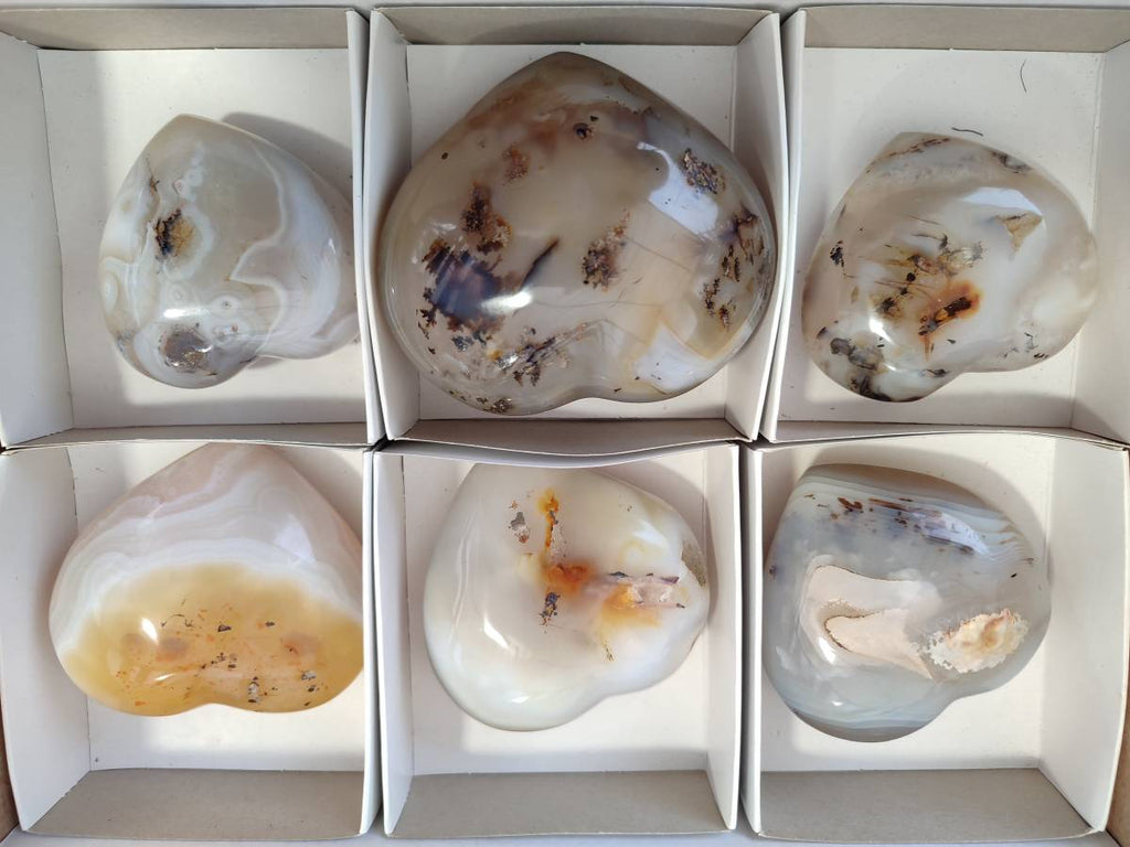 Polished Agate Hearts x 6 From Madagascar - Toprock Gemstones and Minerals 