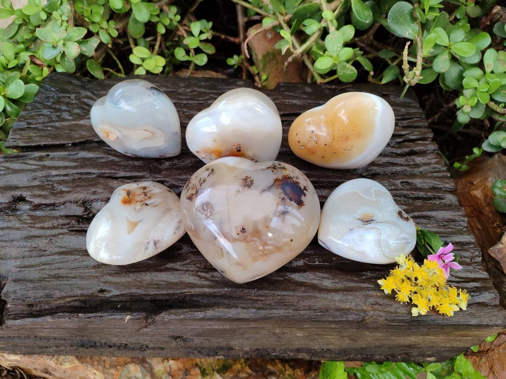 Polished Agate Hearts x 6 From Madagascar - Toprock Gemstones and Minerals 