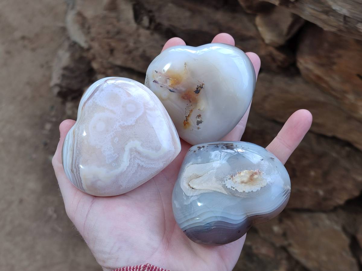 Polished Agate Hearts x 6 From Madagascar - Toprock Gemstones and Minerals 