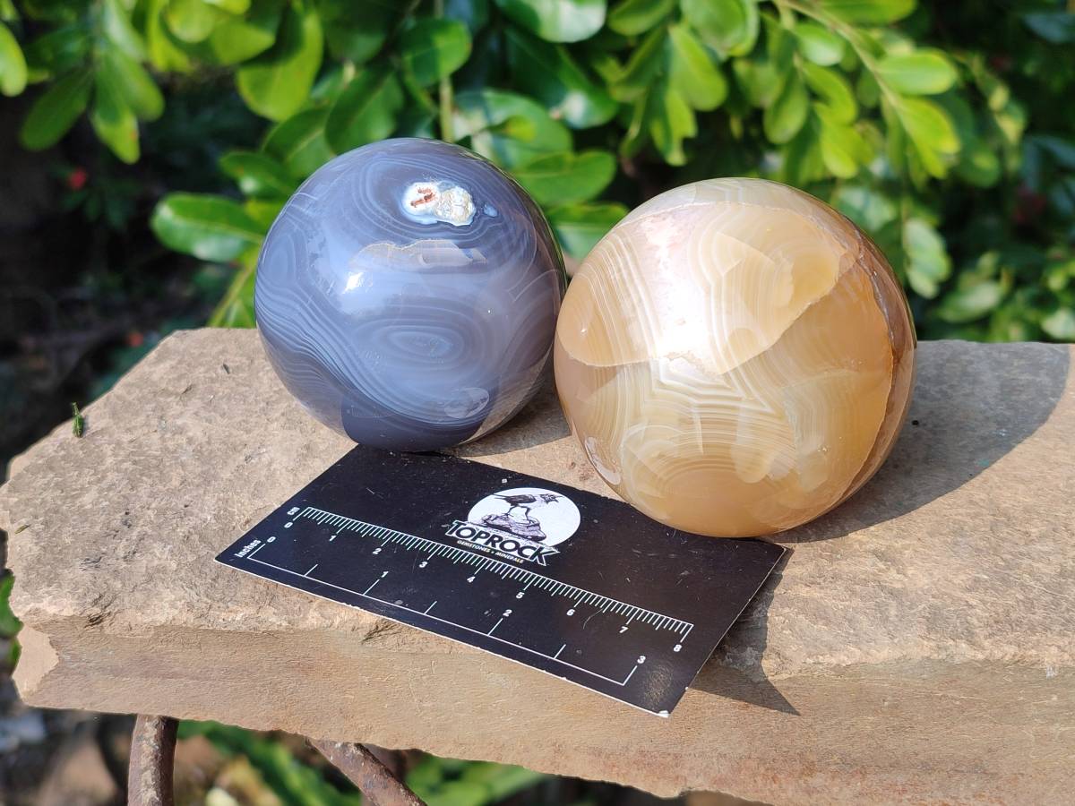 Polished Banded Agate Spheres x 6 From Madagascar - Toprock Gemstones and Minerals 
