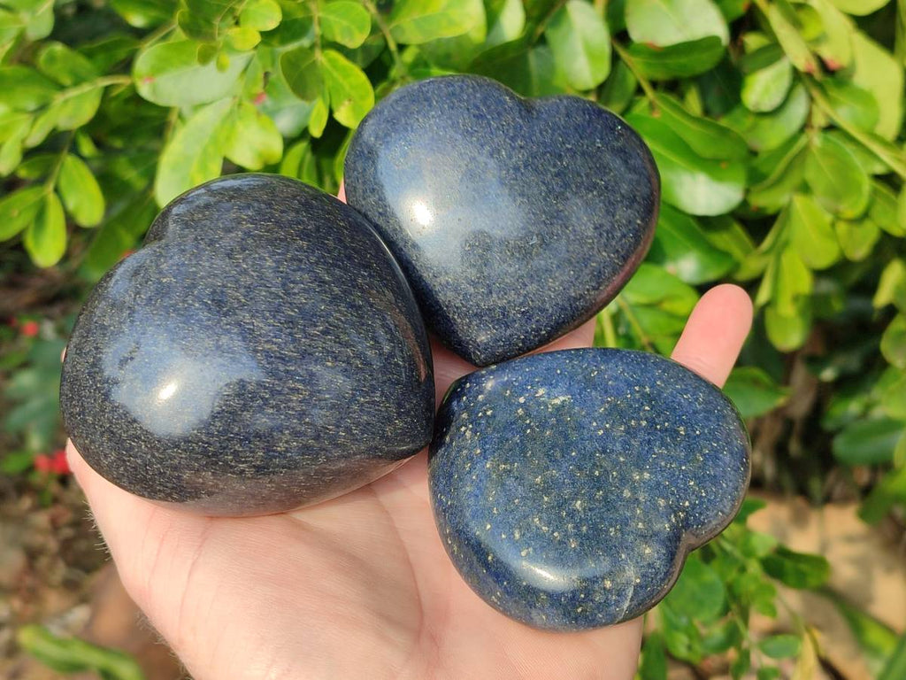 Polished Lazulite Hearts x 6 From Madagascar - Toprock Gemstones and Minerals 