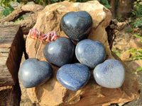 Polished Lazulite Hearts x 6 From Madagascar