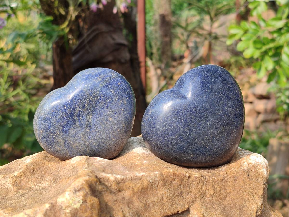 Polished Lazulite Hearts x 6 From Madagascar - Toprock Gemstones and Minerals 