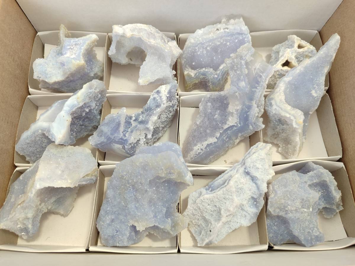 Natural Etched Blue Chalcedony Specimens x 12 From Nsanje, Malawi - Toprock Gemstones and Minerals 