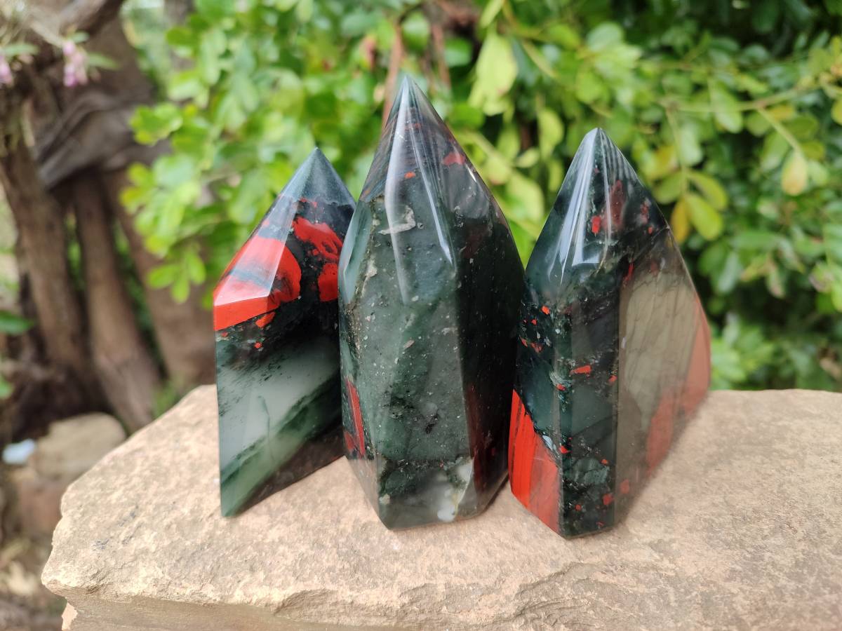 Polished Bloodstone Points x 3 From Swaziland - Toprock Gemstones and Minerals 