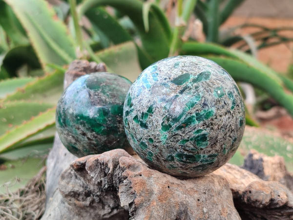 Polished Emerald Mica 'Mutokolite' Spheres x 2 From Mutoko, Zimbabwe