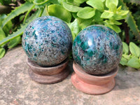 Polished Emerald Mica 'Mutokolite' Spheres x 2 From Mutoko, Zimbabwe