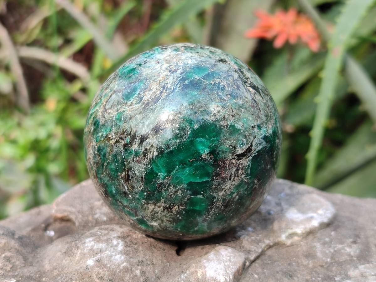 Polished Emerald Mica 'Mutokolite' Spheres x 2 From Mutoko, Zimbabwe - Toprock Gemstones and Minerals 