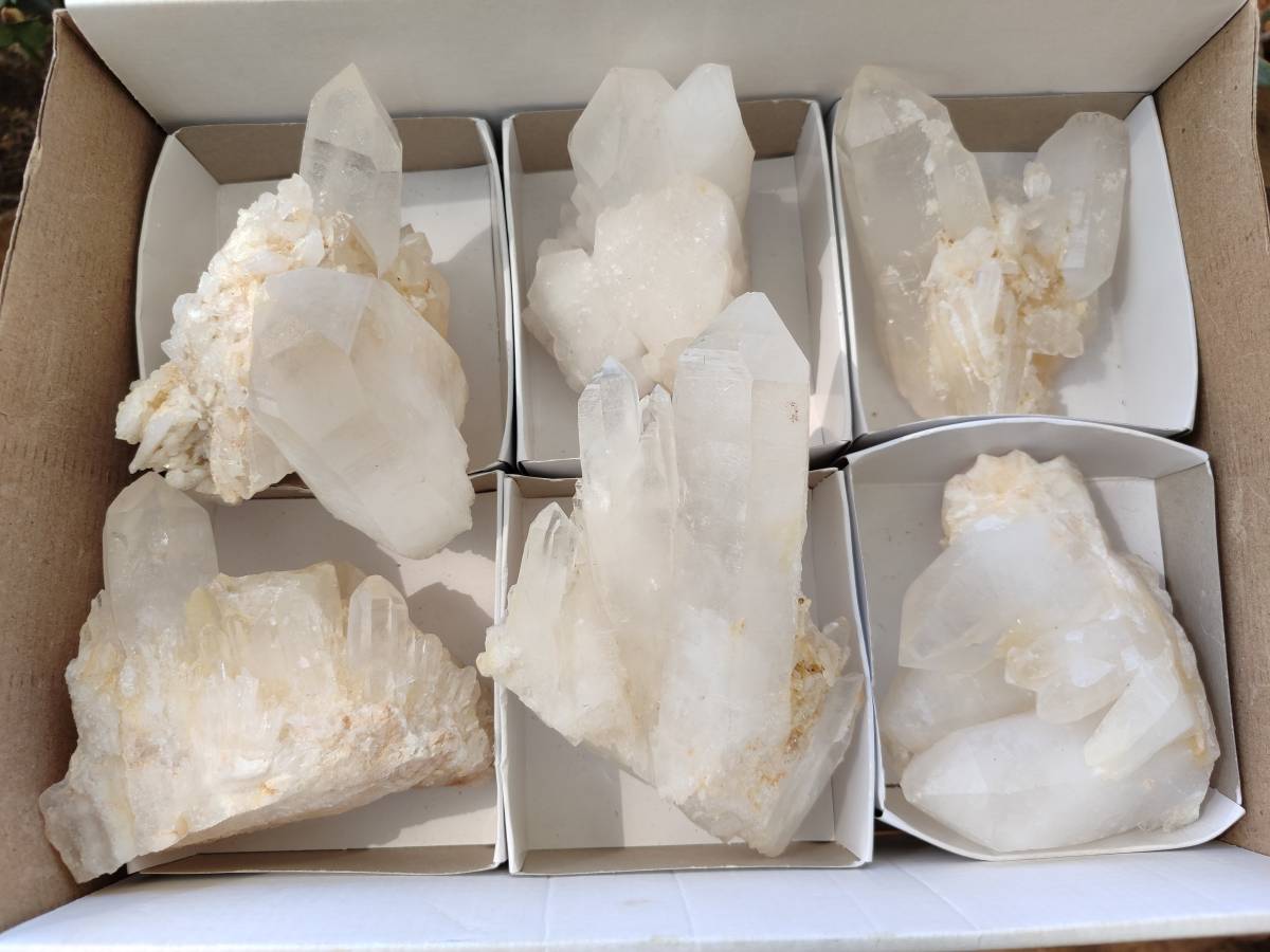 Natural Quartz Clusters x 6 From Madagascar - Toprock Gemstones and Minerals 