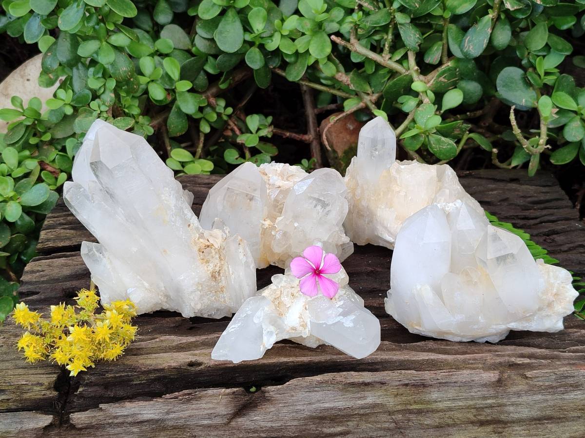 Natural Quartz Clusters x 6 From Madagascar - Toprock Gemstones and Minerals 