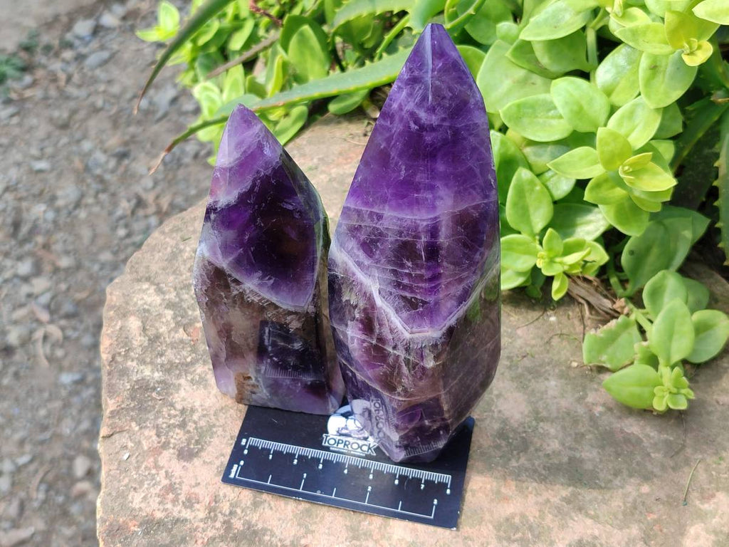 Polished Chevron Amethyst Points x 2 From Zambia - Toprock Gemstones and Minerals 