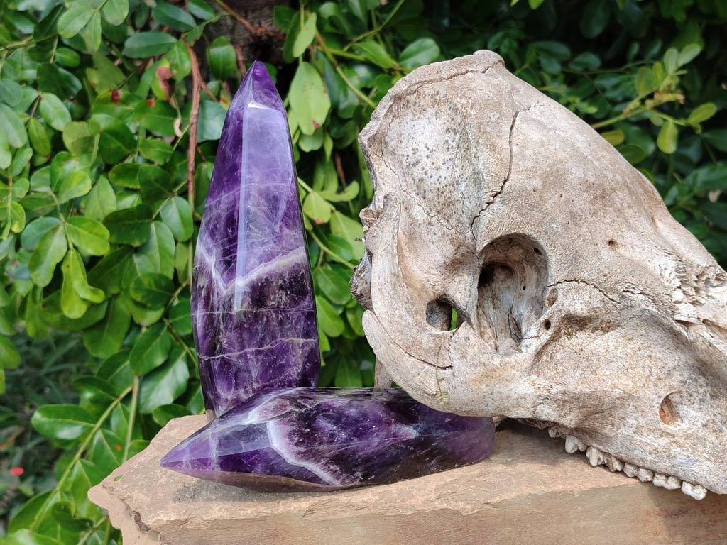 Polished Chevron Amethyst Points x 2 From Zambia - Toprock Gemstones and Minerals 