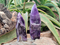 Polished Chevron Amethyst Points x 2 From Zambia