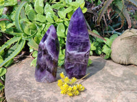 Polished Chevron Amethyst Points x 2 From Zambia