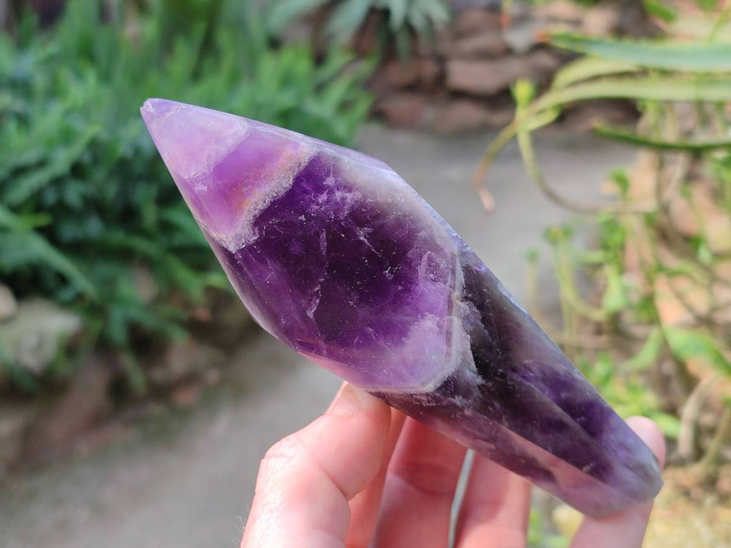 Polished Chevron Amethyst Points x 2 From Zambia - Toprock Gemstones and Minerals 
