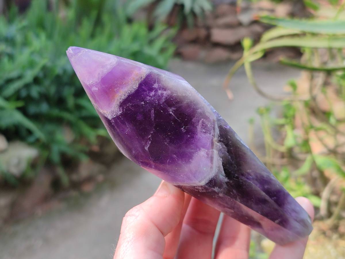 Polished Chevron Amethyst Points x 2 From Zambia - Toprock Gemstones and Minerals 