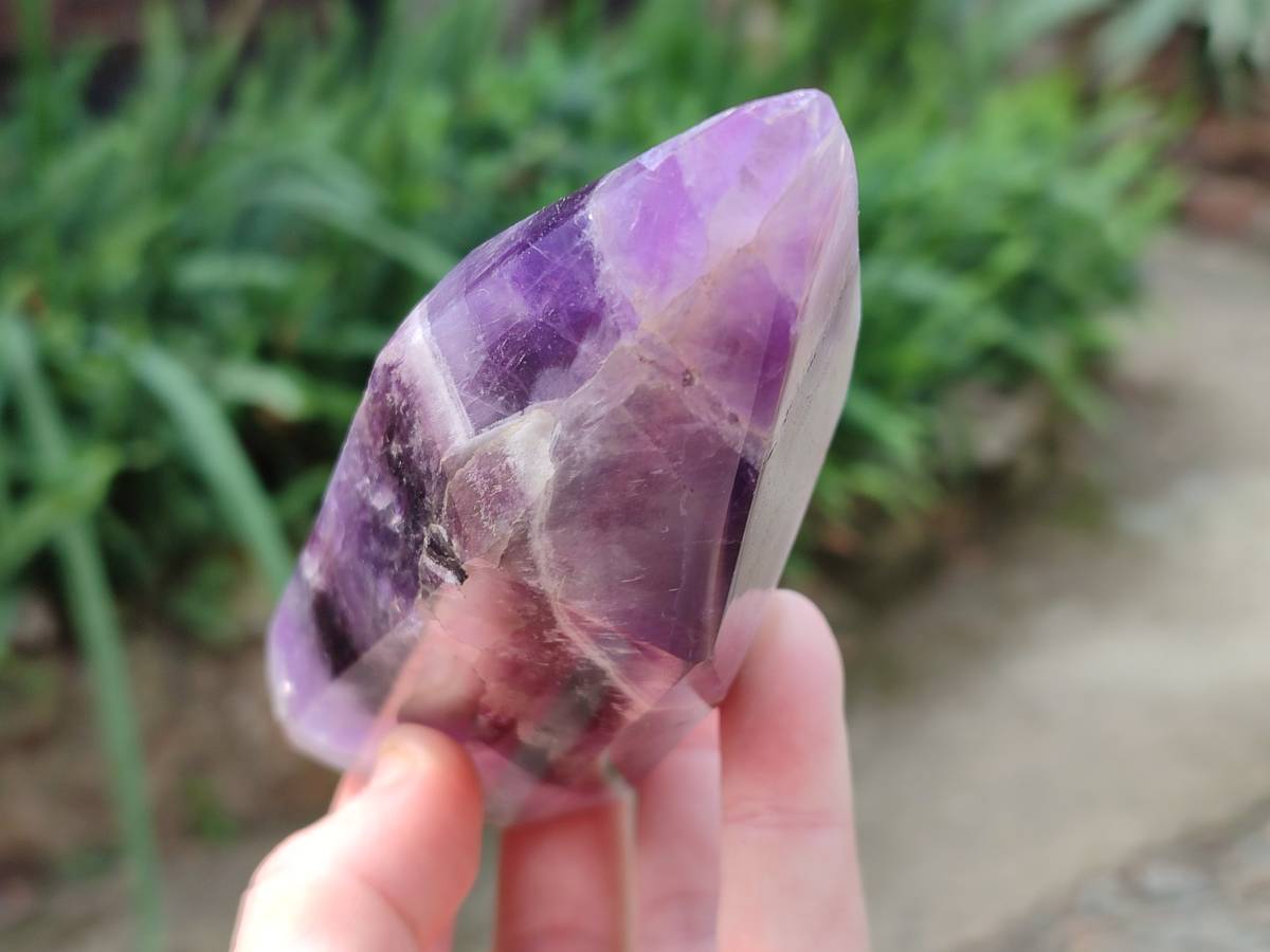 Polished Chevron Amethyst Points x 2 From Zambia - Toprock Gemstones and Minerals 