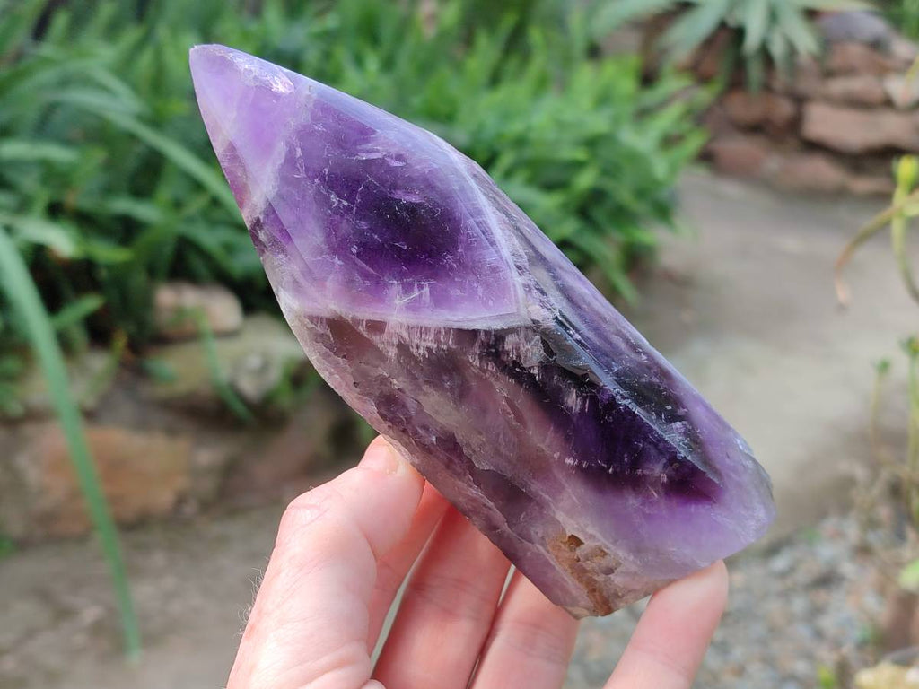 Polished Chevron Amethyst Points x 2 From Zambia - Toprock Gemstones and Minerals 