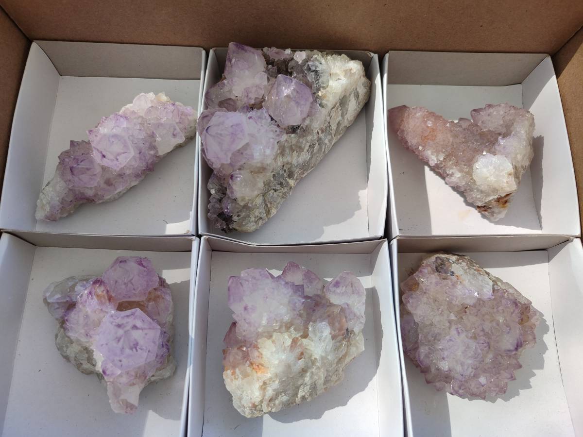 Natural Amethyst Spirit Quartz Clusters x 6 From South Africa - Toprock Gemstones and Minerals 
