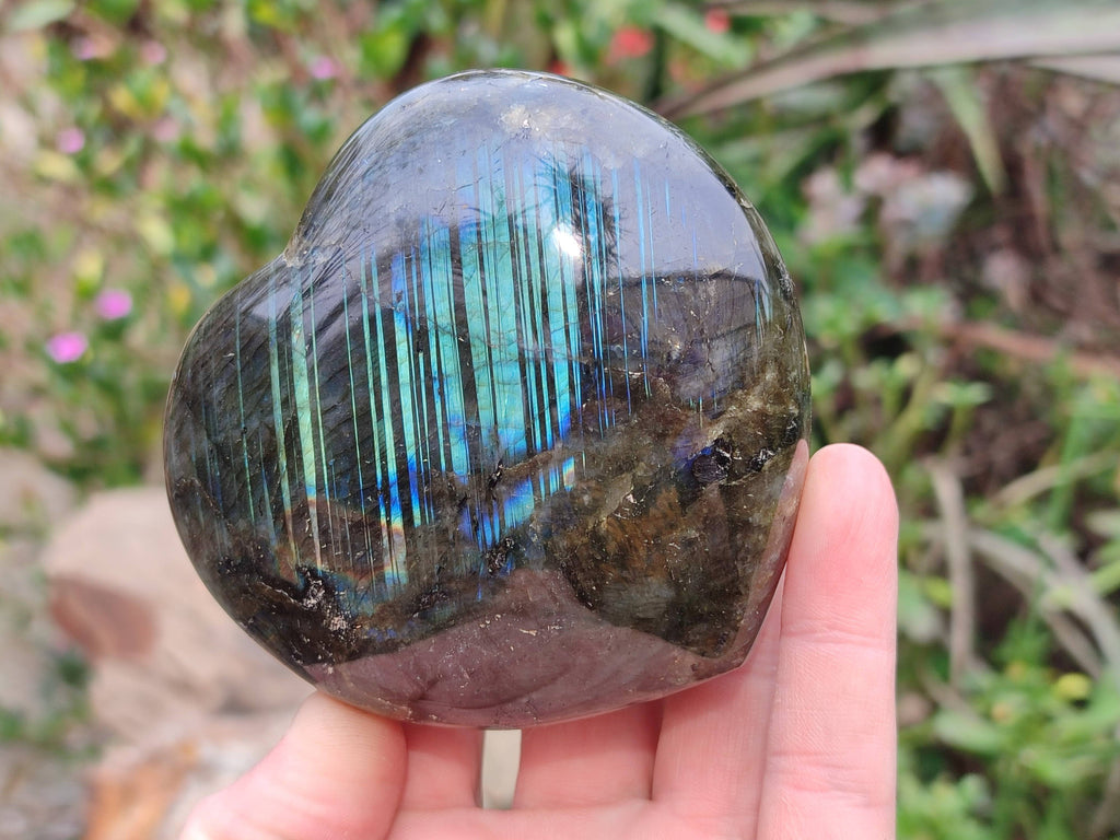 Polished Labradorite Hearts x 2 From Tulear, Madagascar - Toprock Gemstones and Minerals 