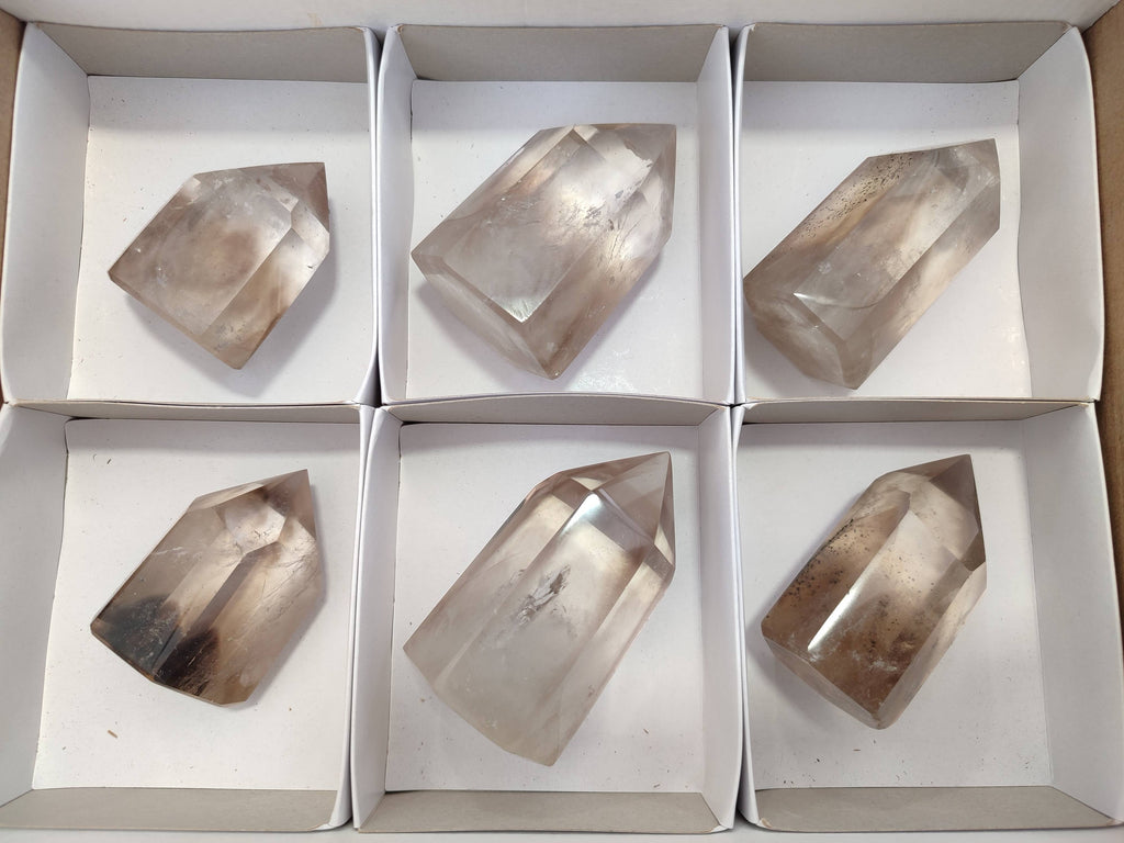 Polished Phantom Smokey Quartz Crystals x 6 From Madagascar - Toprock Gemstones and Minerals 
