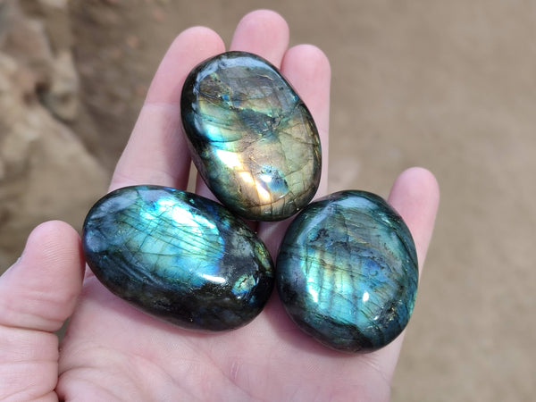 Polished Labradorite Palm Stones x 20 From Tulear, Madagascar - Toprock Gemstones and Minerals 