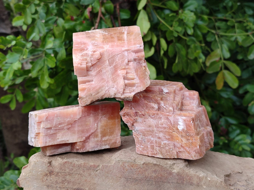 Natural Sunset Orange Calcite Specimens x 3 From Spitzkop, Namibia - Toprock Gemstones and Minerals 