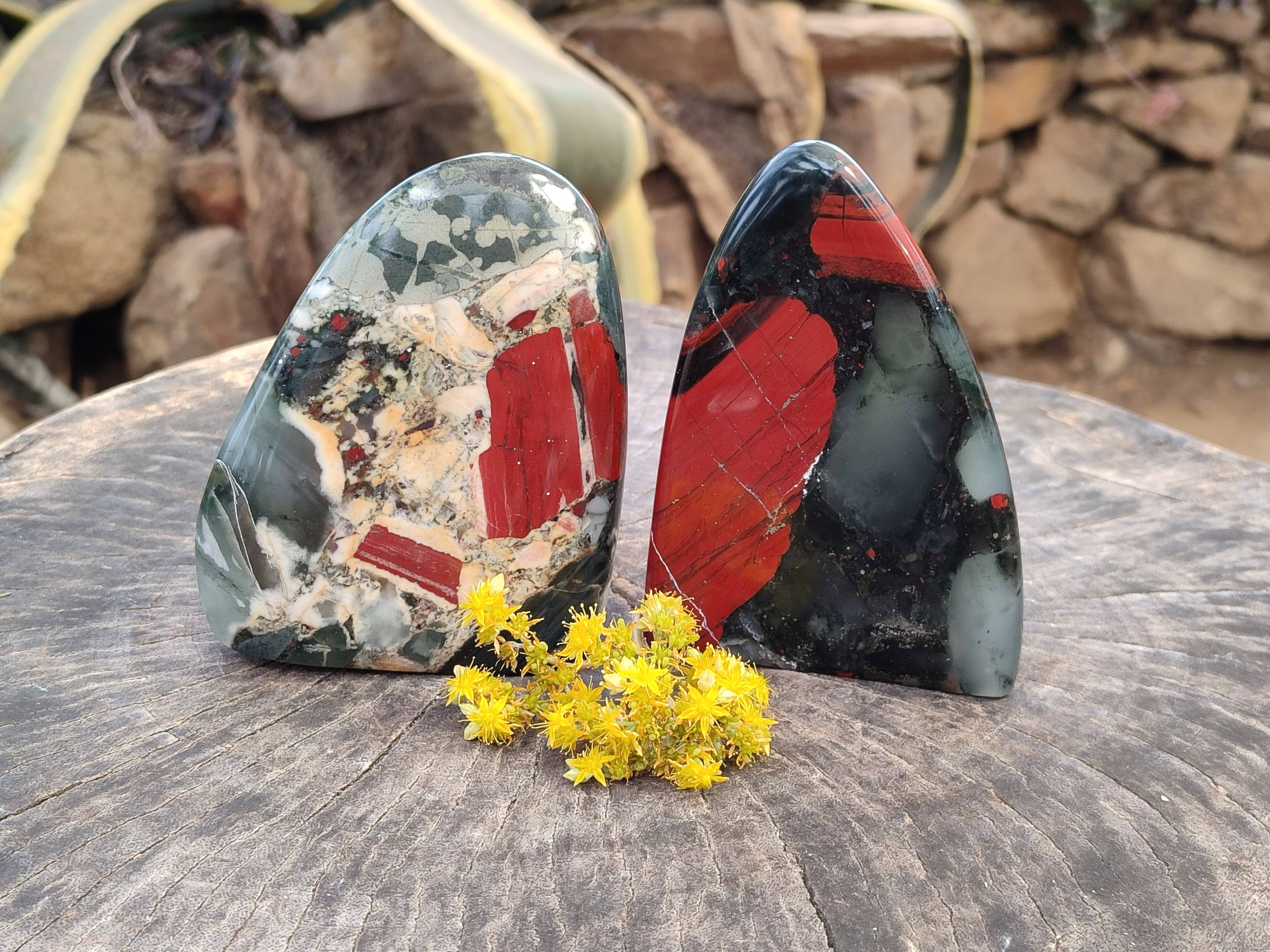 Polished Bloodstone Standing Free Forms x 2 From Swaziland - Toprock Gemstones and Minerals 