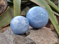 Polished Blue Calcite Spheres x 2 From Madagascar - Toprock Gemstones and Minerals 