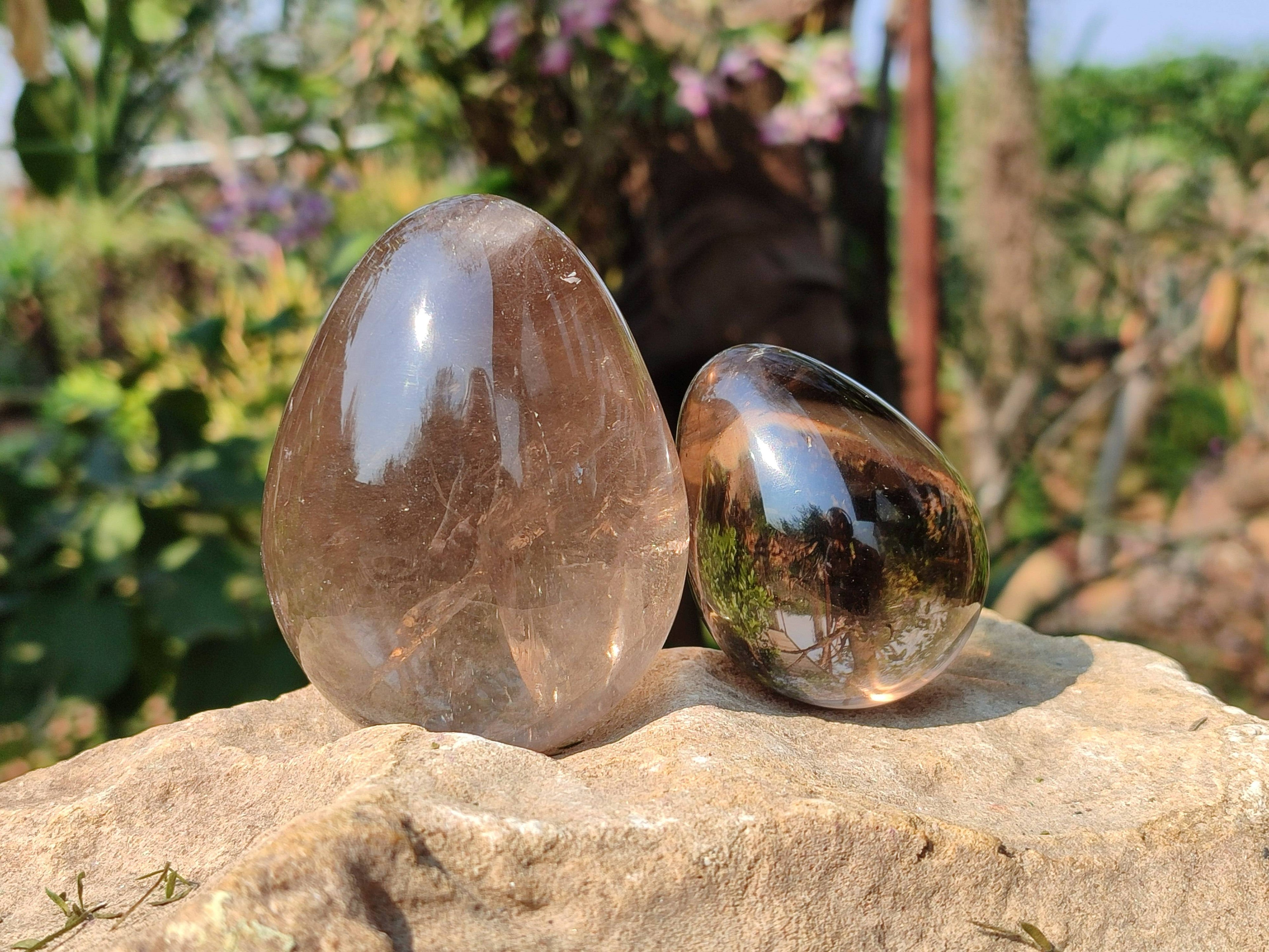 Polished Smokey Quartz Eggs x 4 From Madagascar - Toprock Gemstones and Minerals 