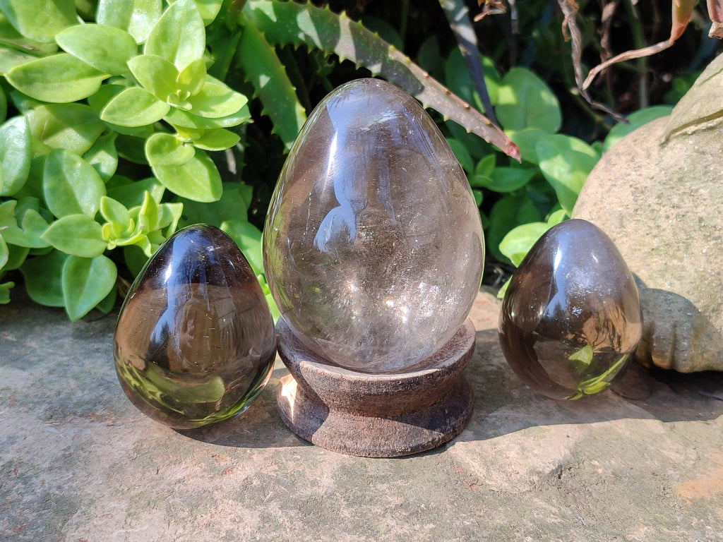 Polished Smokey Quartz Eggs x 4 From Madagascar - Toprock Gemstones and Minerals 