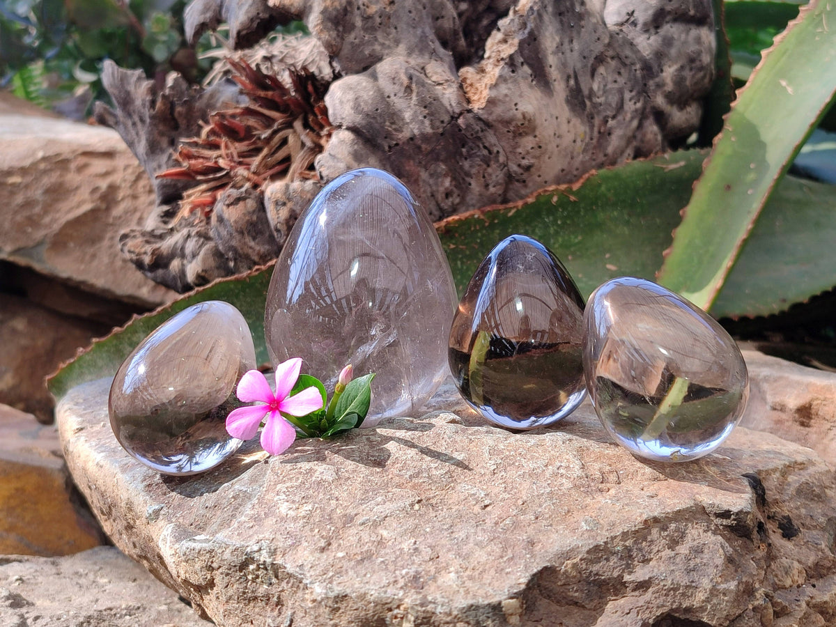 Polished Smokey Quartz Eggs x 4 From Madagascar - Toprock Gemstones and Minerals 