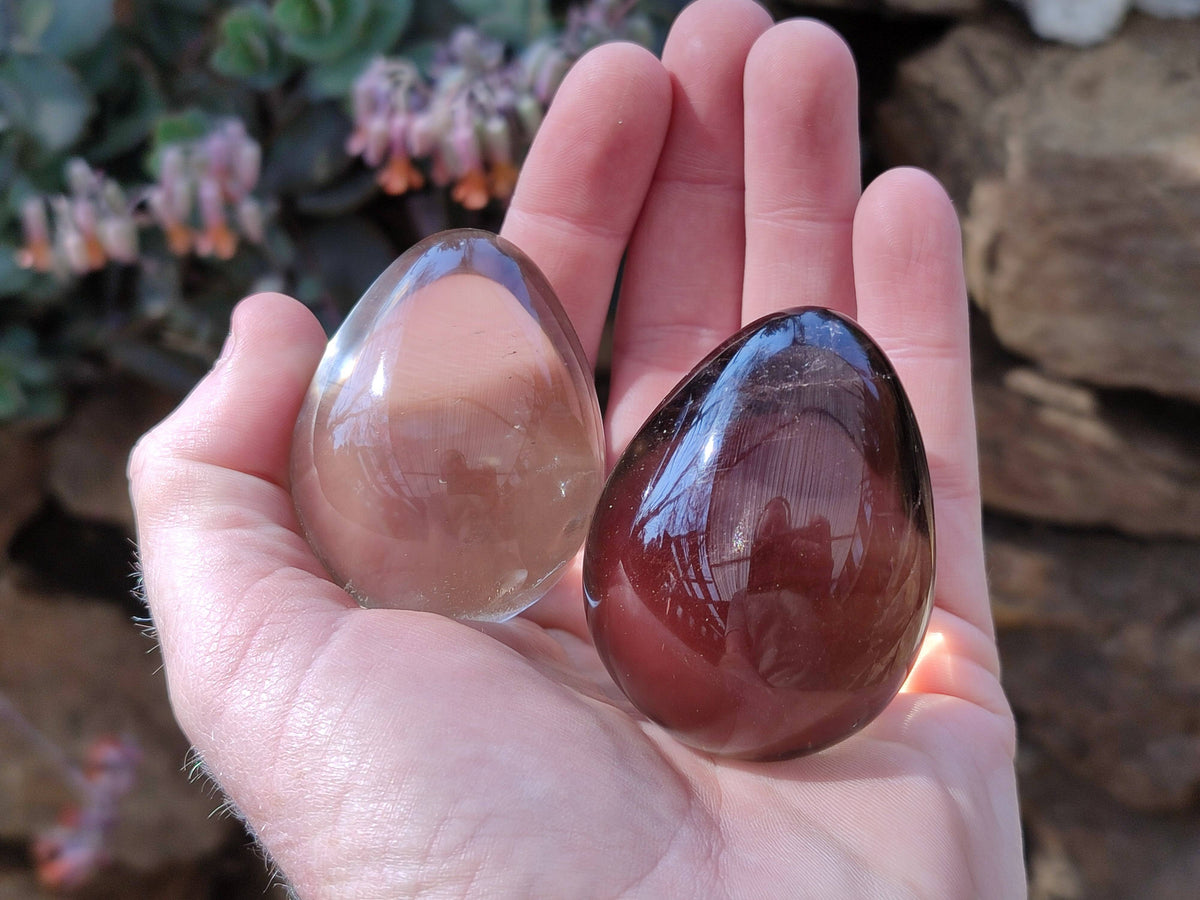Polished Smokey Quartz Eggs x 4 From Madagascar - Toprock Gemstones and Minerals 